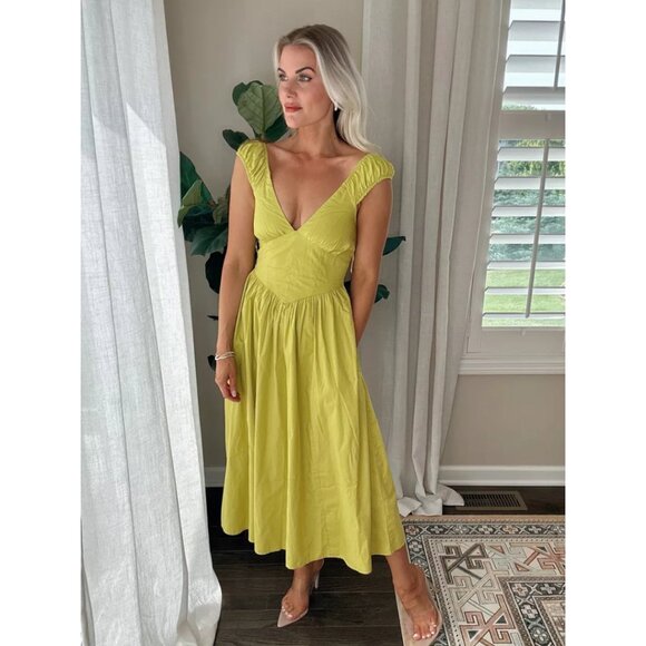 Abercrombie & Fitch green cap sleeve corset midi dress green - Size M - Picture 1 of 8
